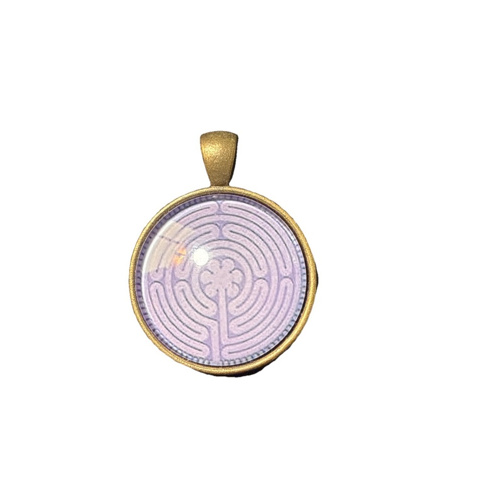 Purple lavender Pendant with Mandala Etched Brushed Metal Backing